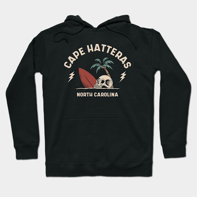 Vintage Surfing Cape Hatteras North Carolina // Retro Surf Skull Hoodie by Now Boarding